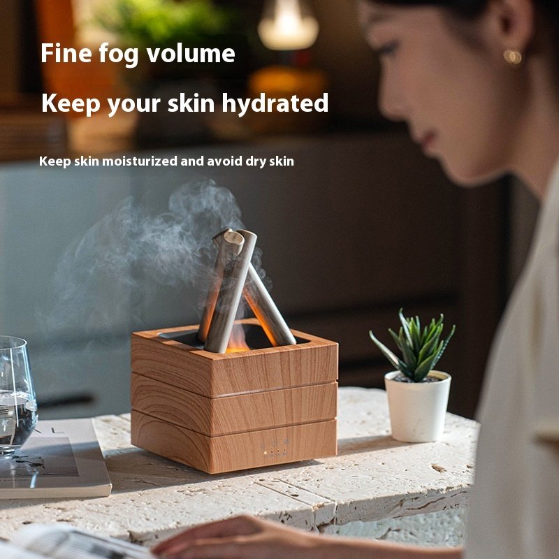 Humidificateur et diffuseur d'arômes USB de bureau avec effet de flamme – Diffusion intense de brume, compatible avec les huiles essentielles, éclairage LED 7 couleurs. - Image 2