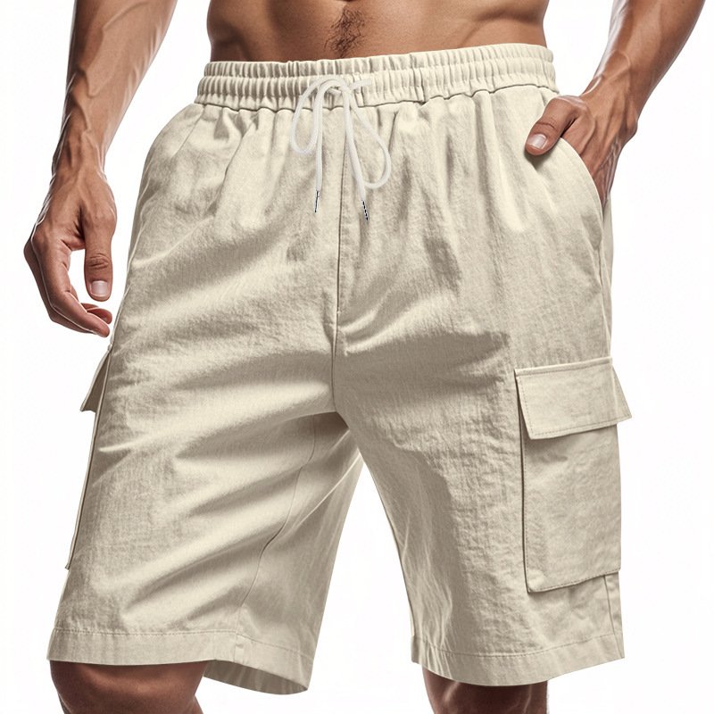 Short de sport et loisirs ample en lin uni avec cordon de serrage - Image 7
