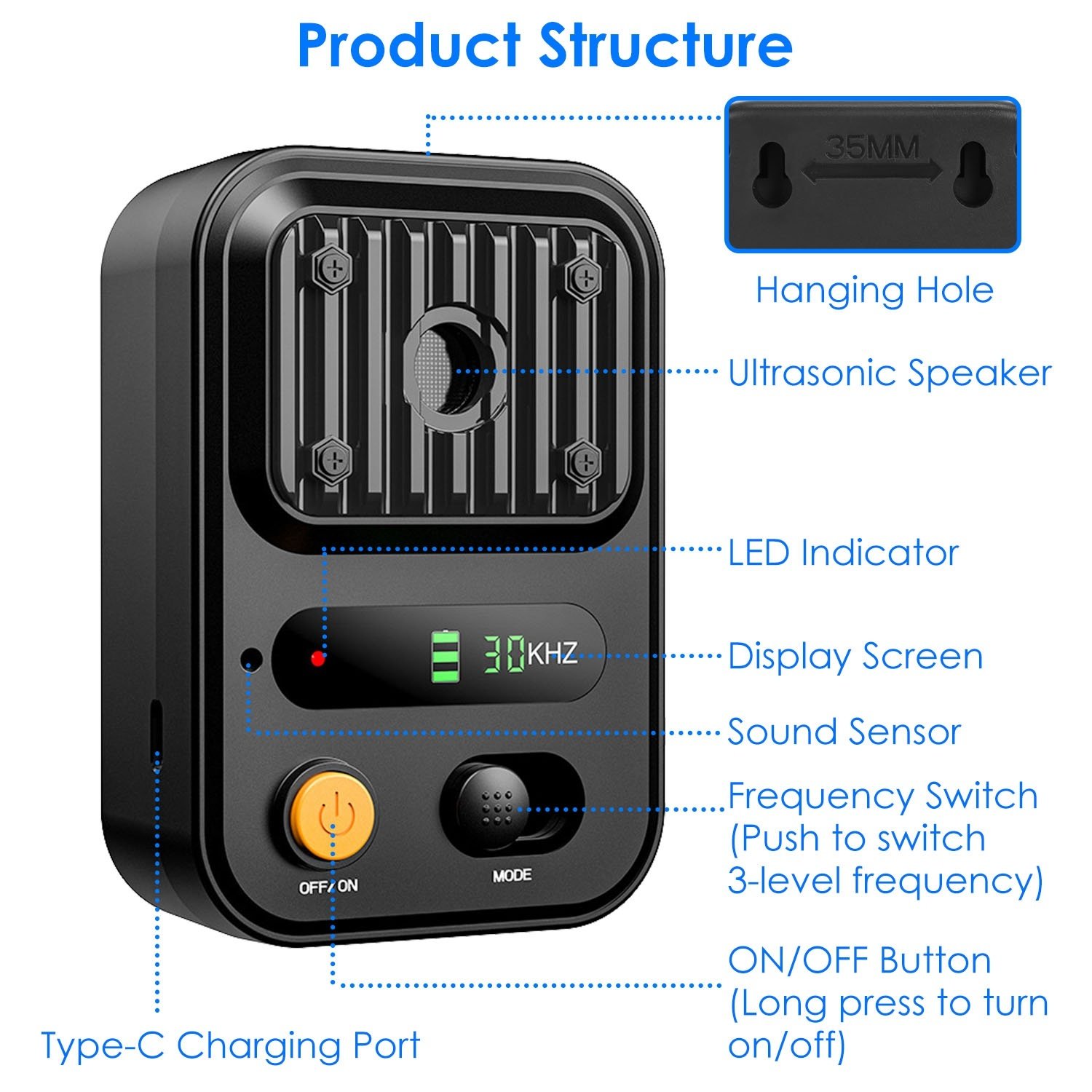 Options de couleur noir et vert – 1 dispositif anti-aboiement à ultrasons rechargeable : boîtier de dissuasion et de dressage automatique, étanche (IPX4), avec 3 fréquences et une portée de détection maximale de 10 mètres (32,8 pieds), adapté à la plupart des chiens. - Image 9
