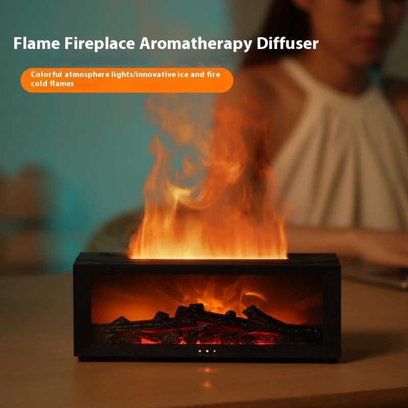 Diffuseur d'huiles essentielles effet flamme avec éclairage multicolore – Humidificateur domestique à grand débit de brume et effet cheminée 3D - Image 5