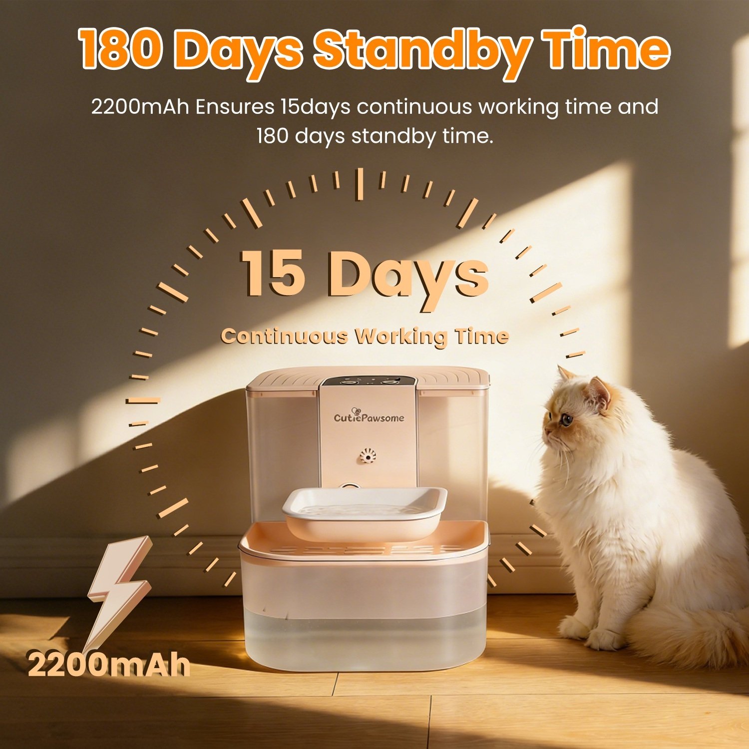 1 Fontaine à eau intelligente pour animaux – Distributeur automatique sans fil et rechargeable (4,5 L) avec remplissage autonome, 3 niveaux de débit, 3 intervalles de distribution, télécommande et brosse de nettoyage. - Image 4