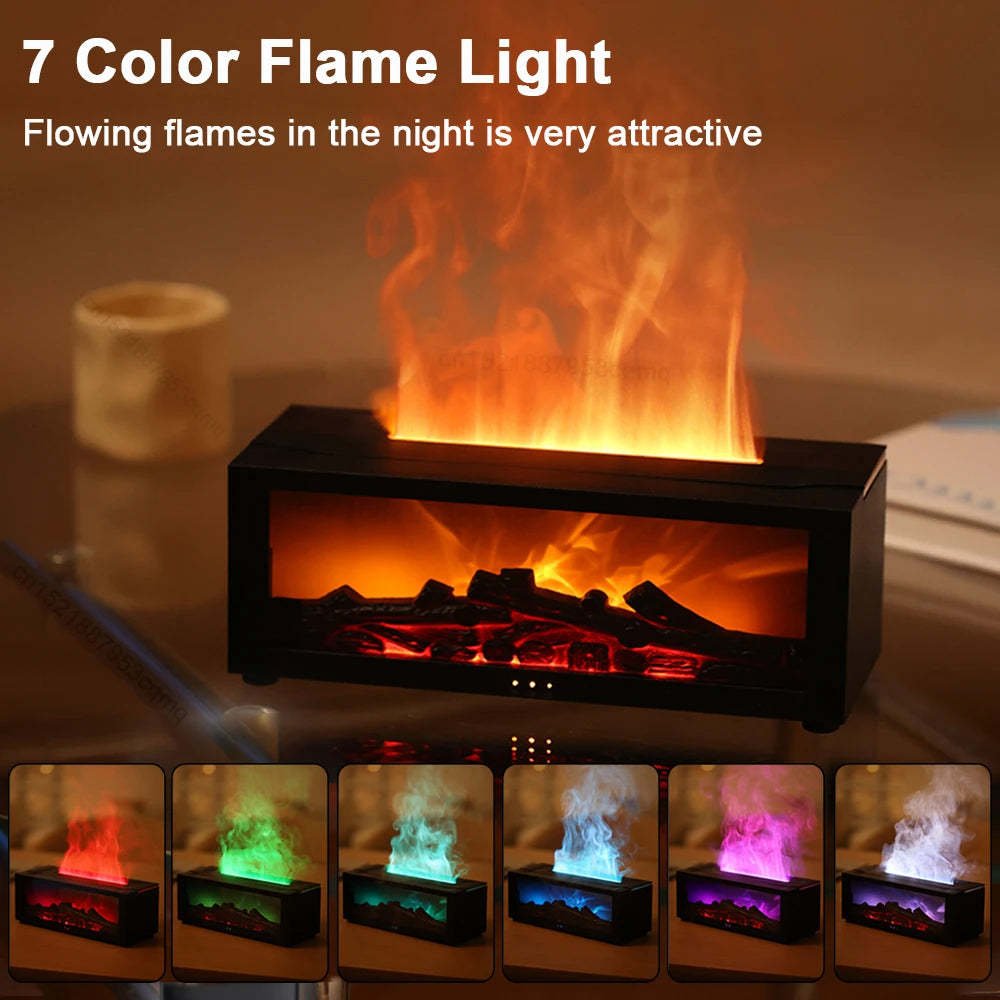 Diffuseur d'huiles essentielles effet flamme avec éclairage multicolore – Humidificateur domestique à grand débit de brume et effet cheminée 3D - Image 7