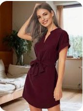 Robe d'été à manches courtes et col en V avec ceinture et nœud pour femme - Image 2