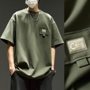 Vêtement d'été pour homme à manches courtes en maille gaufrée, style américain
