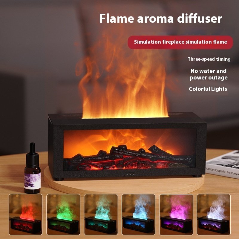 Diffuseur d'huiles essentielles effet flamme avec éclairage multicolore – Humidificateur domestique à grand débit de brume et effet cheminée 3D - Image 8
