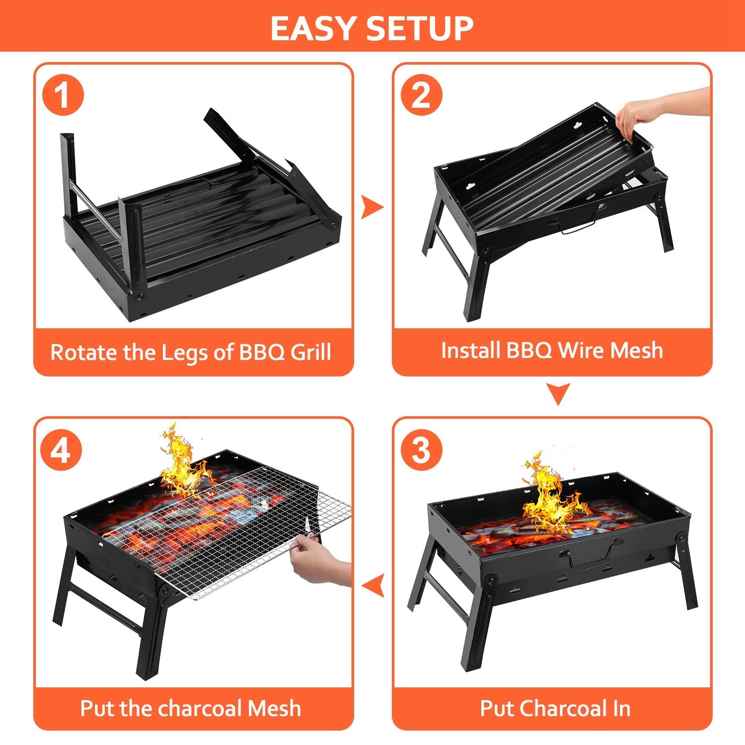 1 barbecue portable pliable au charbon de bois – Fumoir léger pour camping, pique-nique et jardin - Image 4