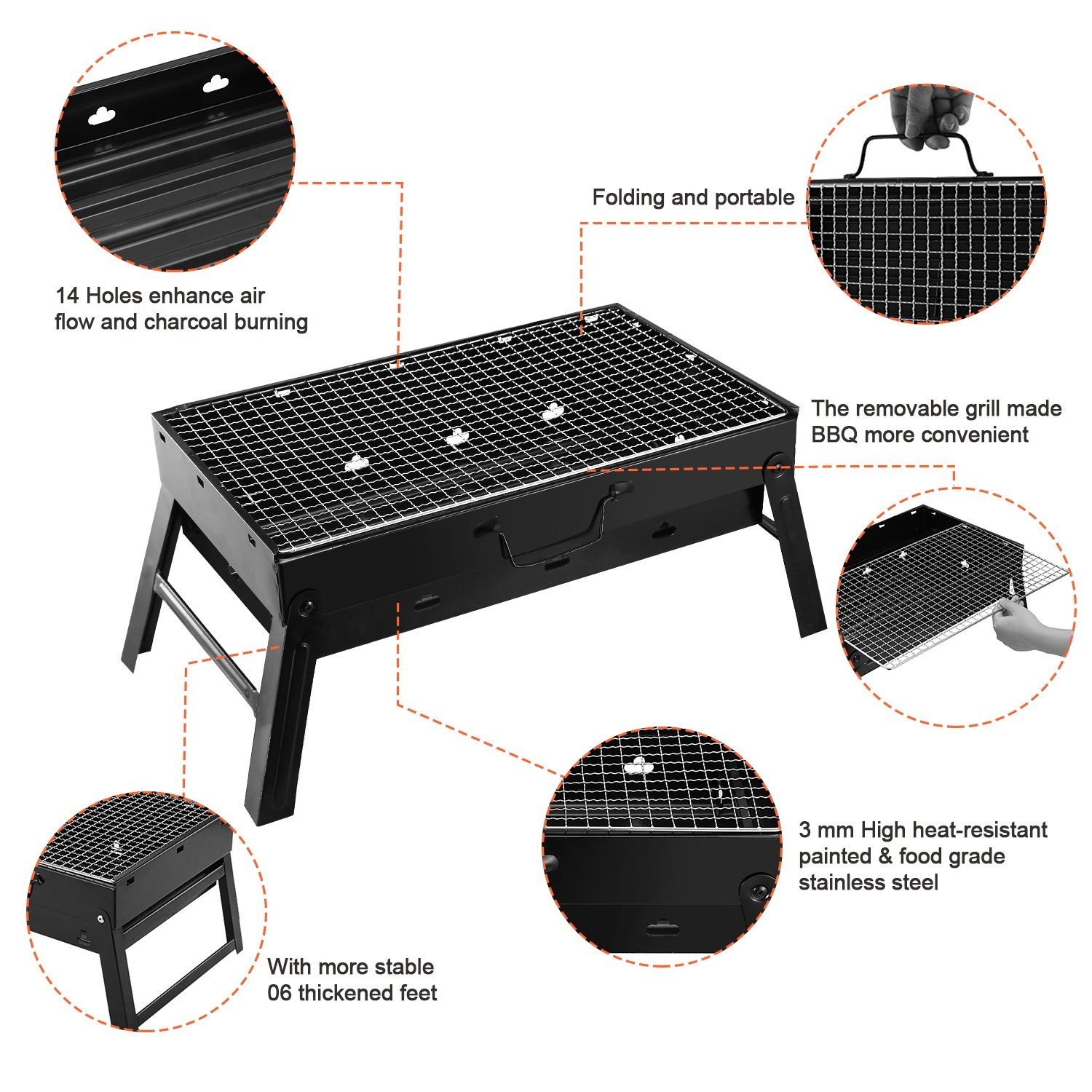 1 barbecue portable pliable au charbon de bois – Fumoir léger pour camping, pique-nique et jardin - Image 2