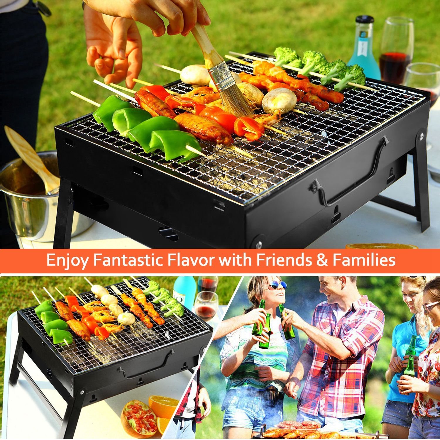 1 barbecue portable pliable au charbon de bois – Fumoir léger pour camping, pique-nique et jardin - Image 3