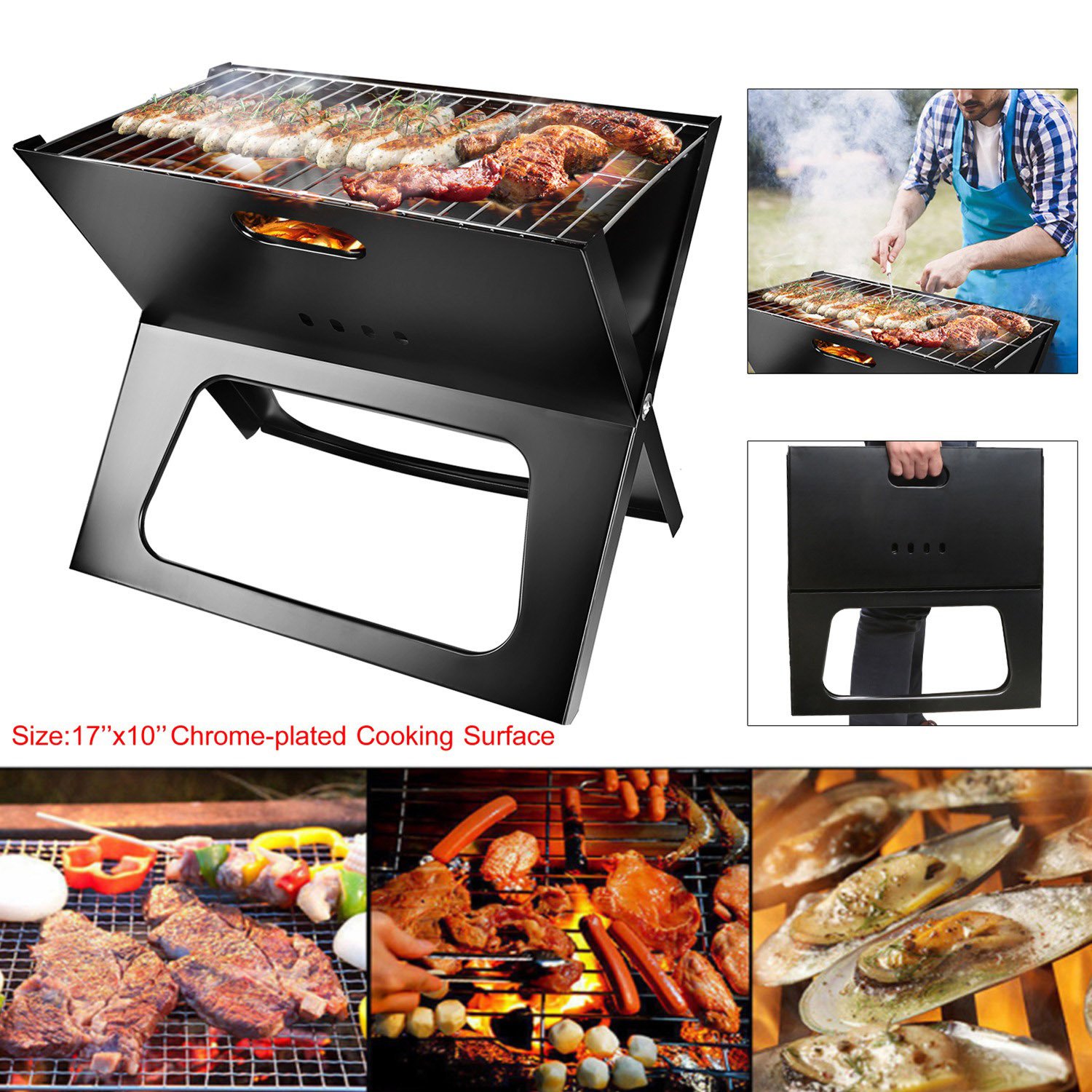 1 barbecue portable pliable au charbon de bois – Idéal pour le camping, le jardin, les voyages et l'extérieur - Image 4