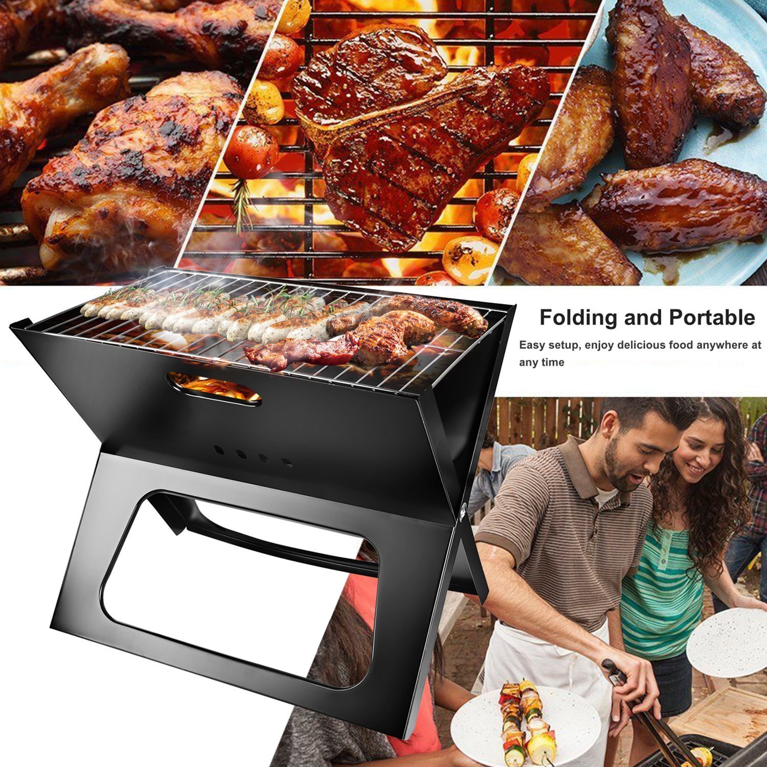 1 barbecue portable pliable au charbon de bois – Idéal pour le camping, le jardin, les voyages et l'extérieur - Image 9