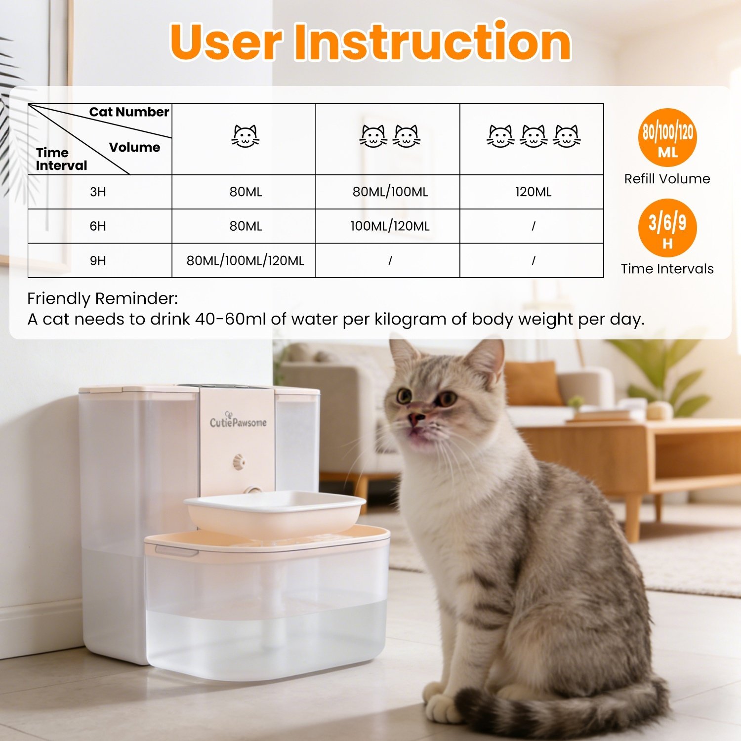 1 Fontaine à eau intelligente pour animaux – Distributeur automatique sans fil et rechargeable (4,5 L) avec remplissage autonome, 3 niveaux de débit, 3 intervalles de distribution, télécommande et brosse de nettoyage. - Image 5