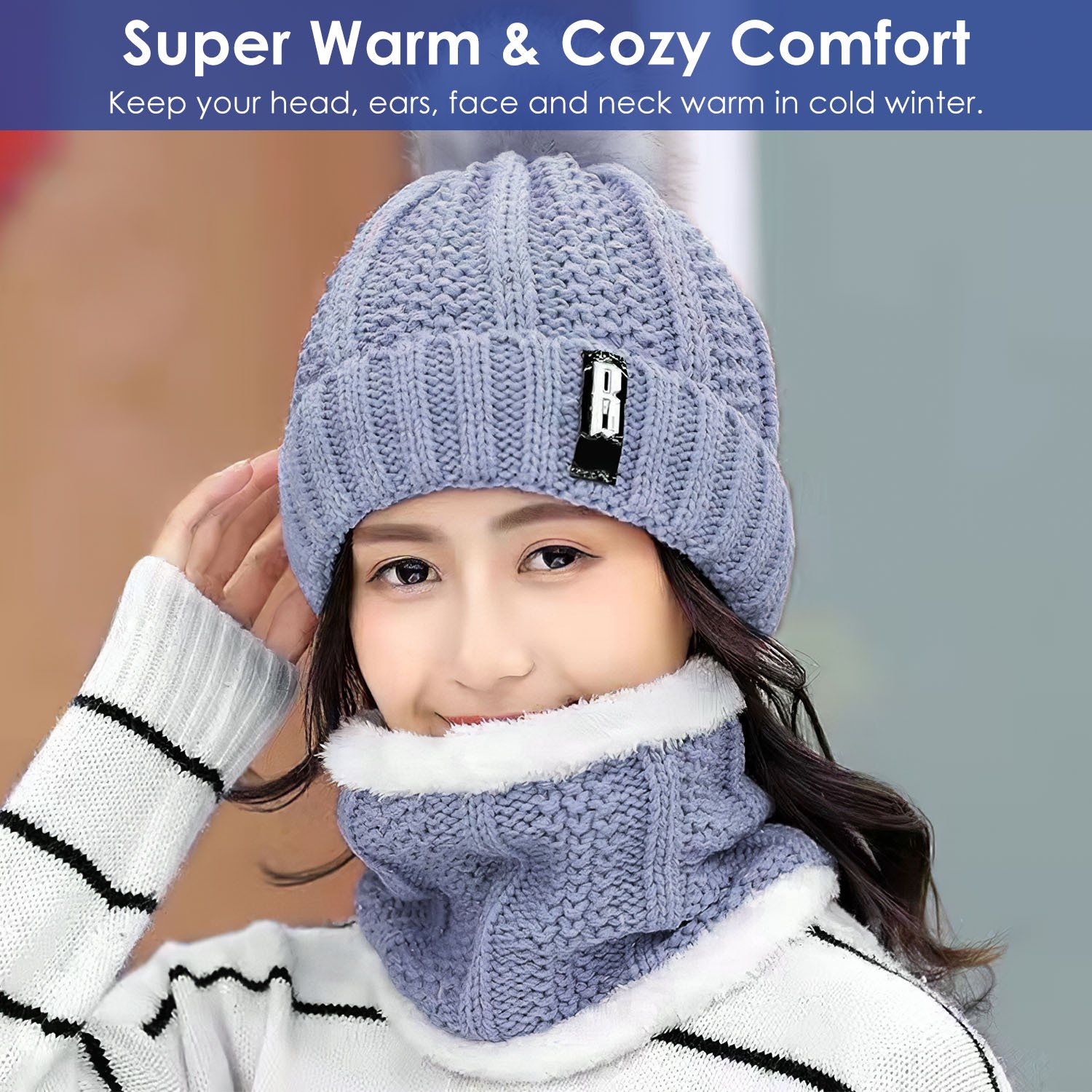 Ensemble bonnet et écharpe d'hiver pour femme – Bonnet en tricot chaud et tour de cou – Idéal pour la marche, la course, la randonnée, le camping et les activités de plein air – Idée cadeau - Image 3