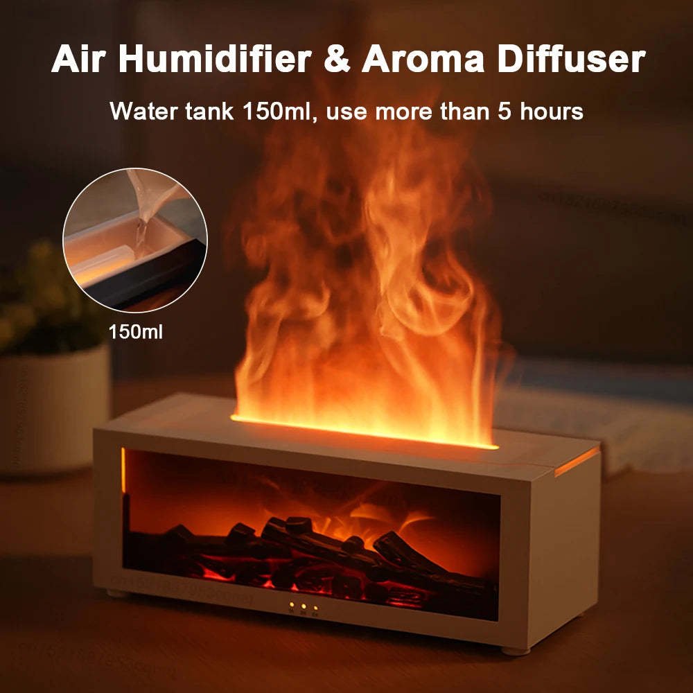 Diffuseur d'huiles essentielles effet flamme avec éclairage multicolore – Humidificateur domestique à grand débit de brume et effet cheminée 3D - Image 4