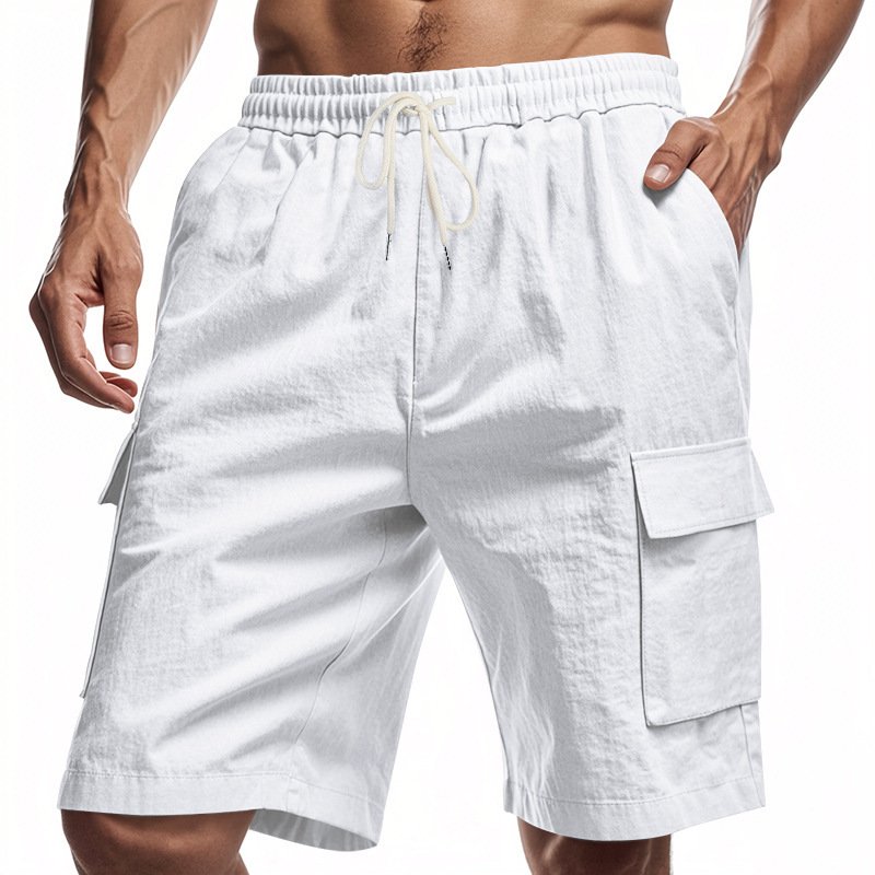 Short de sport et loisirs ample en lin uni avec cordon de serrage - Image 3
