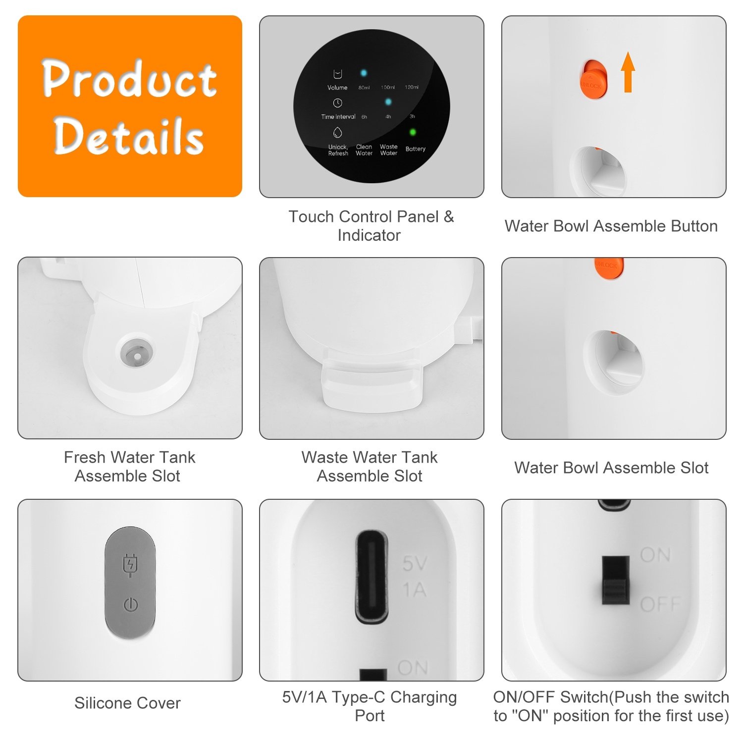 Fontaine à eau intelligente pour animaux (1 pièce) – Distributeur d'eau automatique sans fil et rechargeable pour chats et chiens (3 L) – Remplissage automatique avec 3 niveaux de volume, 3 intervalles de temps et commande tactile. - Image 3