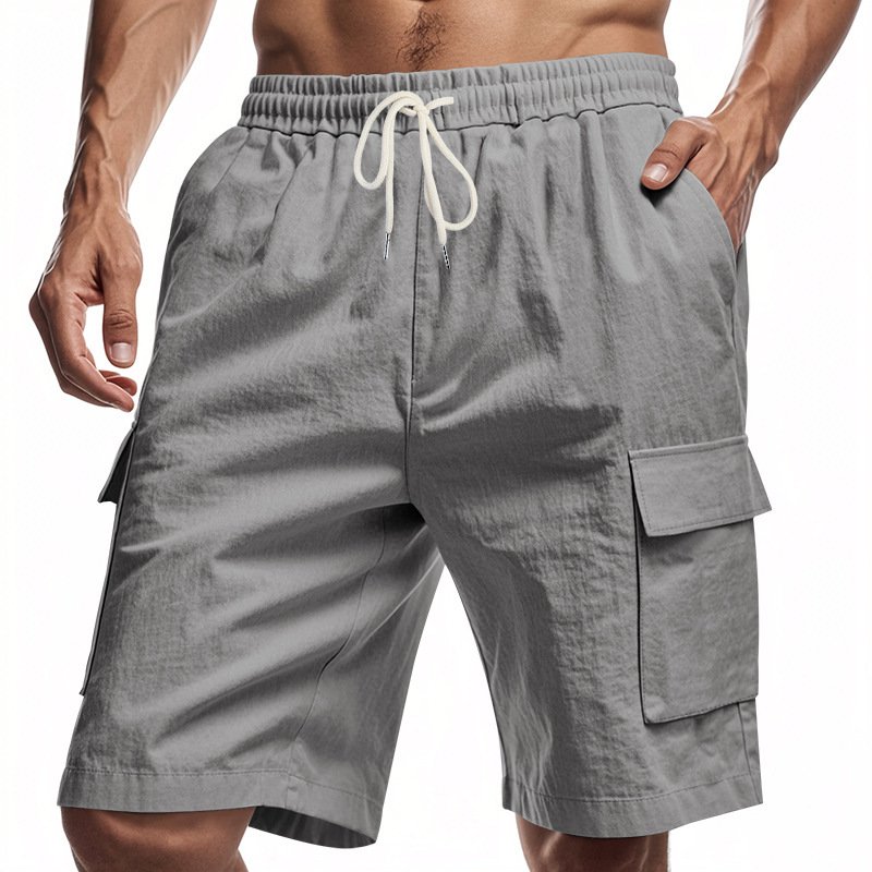 Short de sport et loisirs ample en lin uni avec cordon de serrage - Image 4