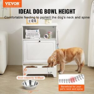 Station de repas pour animaux VEVOR avec 2 gamelles surélevées et meuble de rangement pour nourriture et jouets