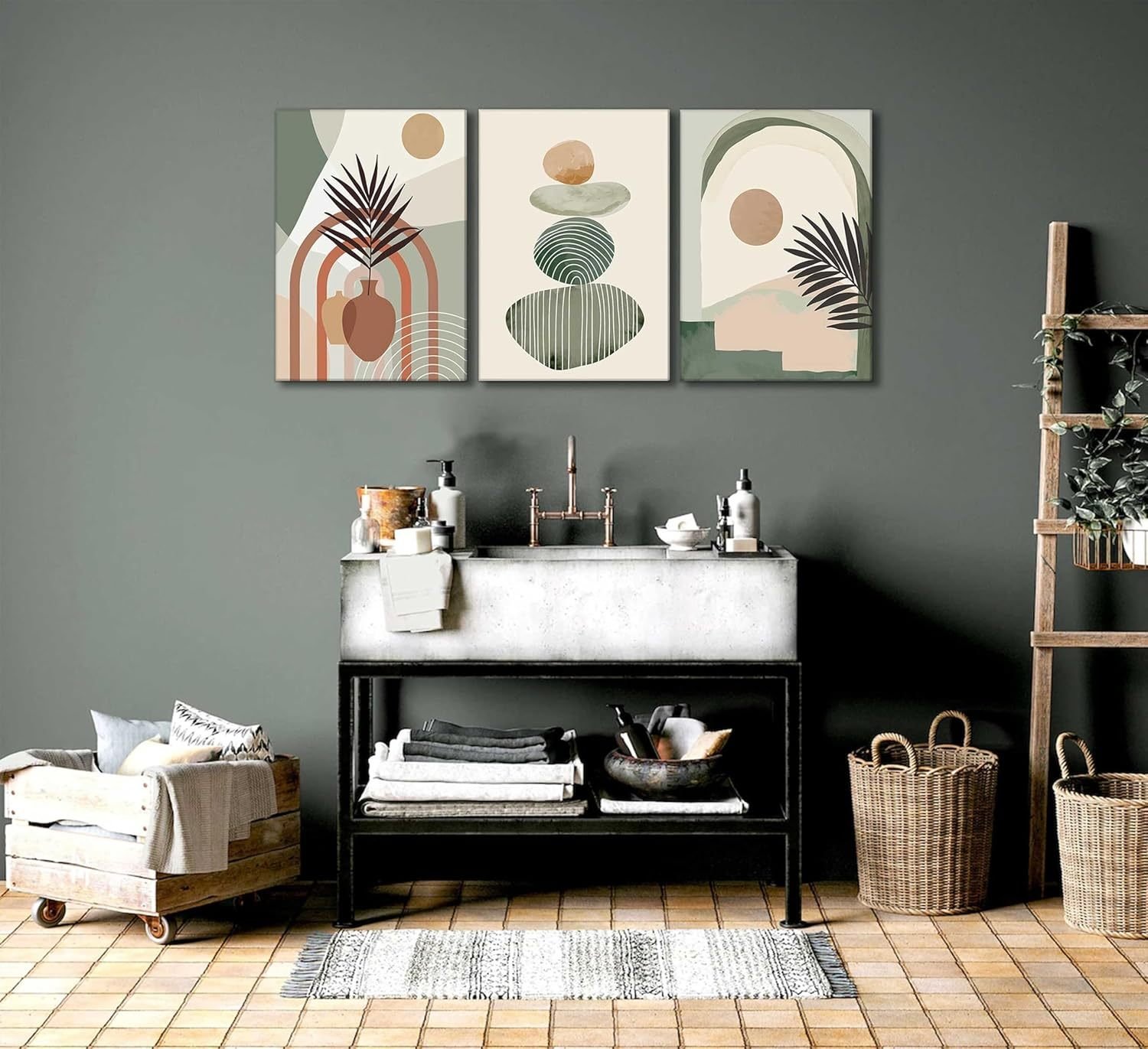 Lot de 3 toiles décoratives style bohème, tendues et encadrées, prêtes à accrocher (dimensions : 12 x 16 pouces) - Image 3