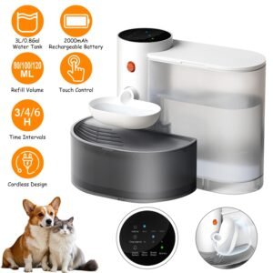Fontaine à eau intelligente pour animaux (1 pièce) – Distributeur d'eau automatique sans fil et rechargeable pour chats et chiens (3 L) – Remplissage automatique avec 3 niveaux de volume, 3 intervalles de temps et commande tactile.
