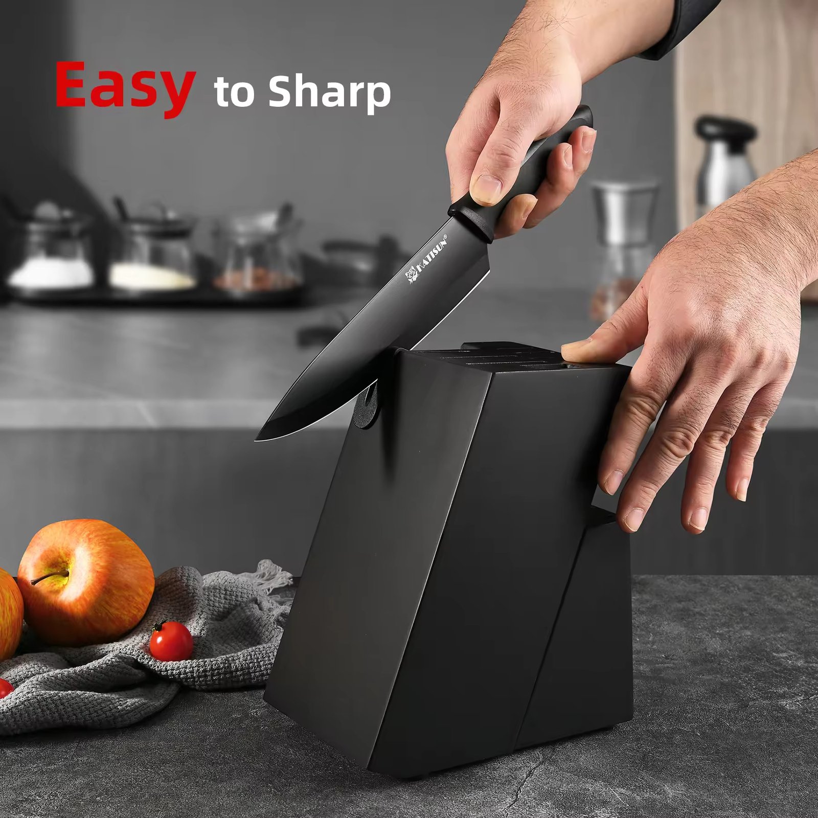 Ensemble de 15 couteaux de cuisine avec aiguiseur intégré - Lames en acier au carbone et manches ergonomiques - Image 2