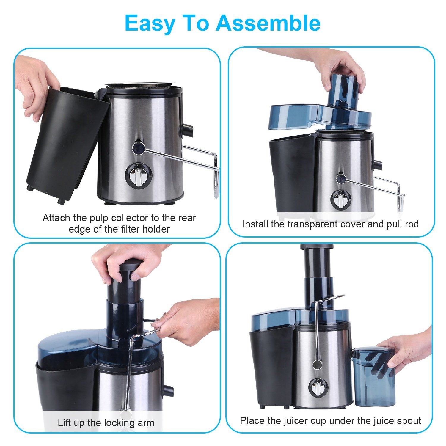 Extracteur de jus centrifuge électrique (1 unité) – 2 vitesses, goulotte d'alimentation large (6,6 cm), récipient à jus (500 ml) et collecteur de pulpe (1,6 l) – Pour fruits et légumes - Image 6