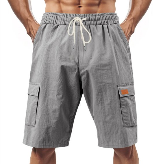 Short de sport et loisirs ample en lin uni avec cordon de serrage - Image 2