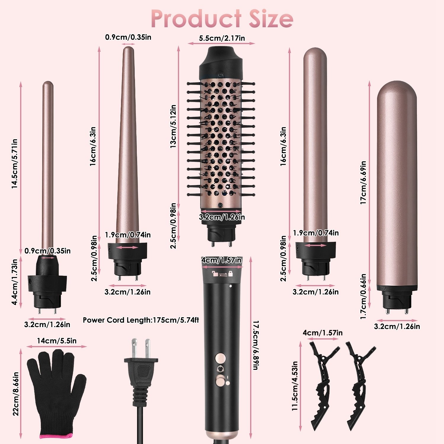 2 options disponibles – 1 appareil 5-en-1 : brosse chauffante et fer à boucler anti-emmêlement avec 4 niveaux de température, cordon rotatif à 360°, 5 embouts interchangeables, 2 pinces et arrêt automatique après 1 heure. - Image 3