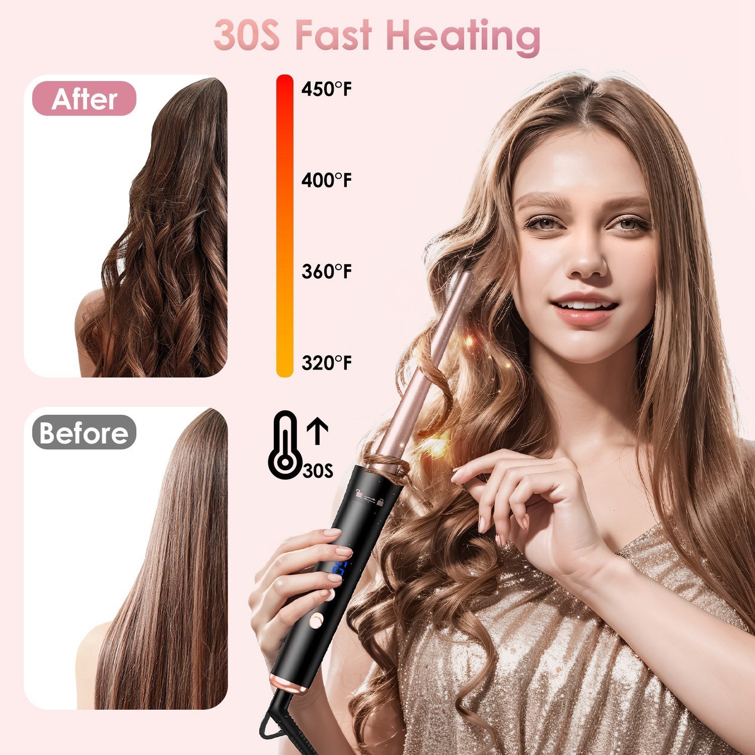 2 options disponibles – 1 appareil 5-en-1 : brosse chauffante et fer à boucler anti-emmêlement avec 4 niveaux de température, cordon rotatif à 360°, 5 embouts interchangeables, 2 pinces et arrêt automatique après 1 heure. - Image 10
