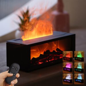 Diffuseur d'huiles essentielles effet flamme avec éclairage multicolore – Humidificateur domestique à grand débit de brume et effet cheminée 3D