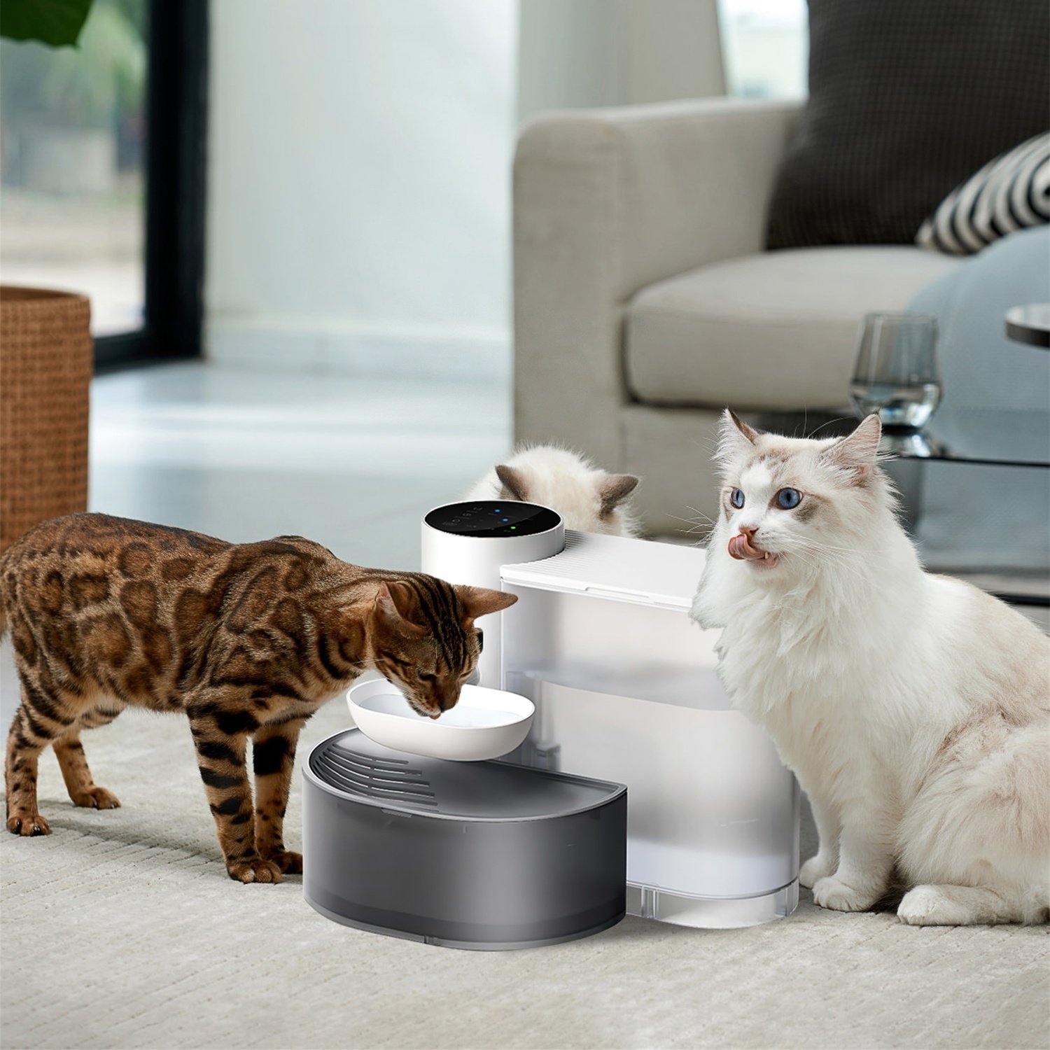 Fontaine à eau intelligente pour animaux (1 pièce) – Distributeur d'eau automatique sans fil et rechargeable pour chats et chiens (3 L) – Remplissage automatique avec 3 niveaux de volume, 3 intervalles de temps et commande tactile. - Image 10