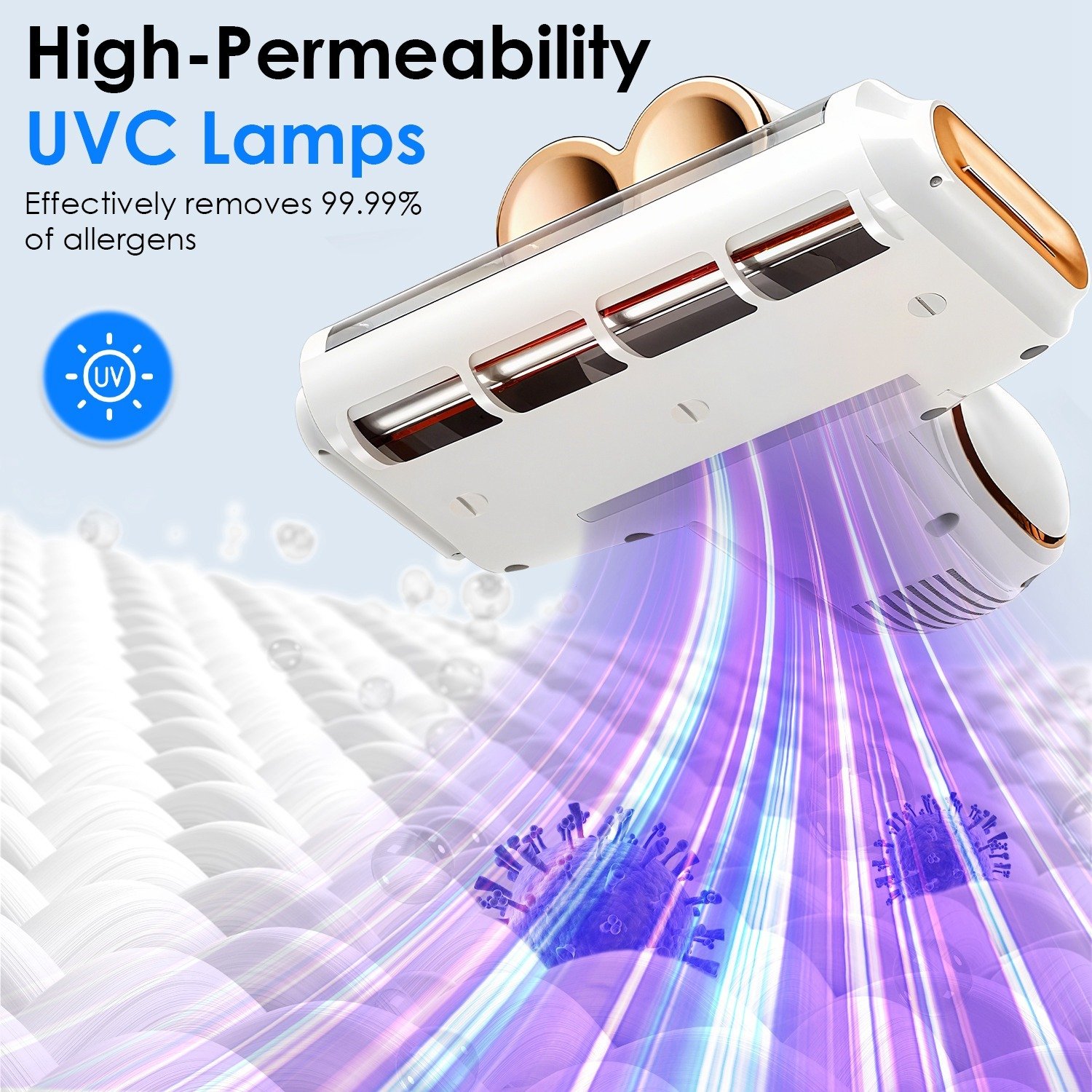 Aspirateur pour matelas (1 pièce) – Puissance d'aspiration de 16 kPa, technologie à ultrasons et lumière UV-C, brosse rotative à 18 000 tr/min, double réservoir à poussière et filtres lavables ; idéal pour lits, oreillers, lits de bébé et canapés. - Image 4