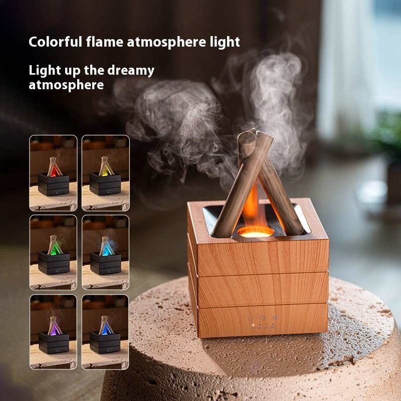 Humidificateur et diffuseur d'arômes USB de bureau avec effet de flamme – Diffusion intense de brume, compatible avec les huiles essentielles, éclairage LED 7 couleurs. - Image 3