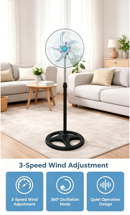 Ventilateur sur Pied Réglable - 5 Pales, Silencieux & Rotatif - Image 3