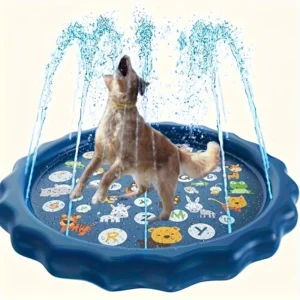 Bassin de bain extérieur robuste pour animaux de compagnie avec fonction de pulvérisation d'eau-refroidissement de jeu d'eau antidérapant pour chien, pulvérisation d'eau et refroidissement par glace