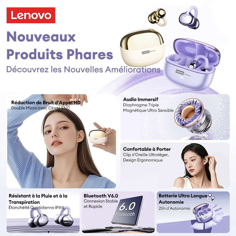 Casque Bluetooth 6.0 Lenovo LE302, Stéréo HIFI, Réduction de Bruit - Image 6