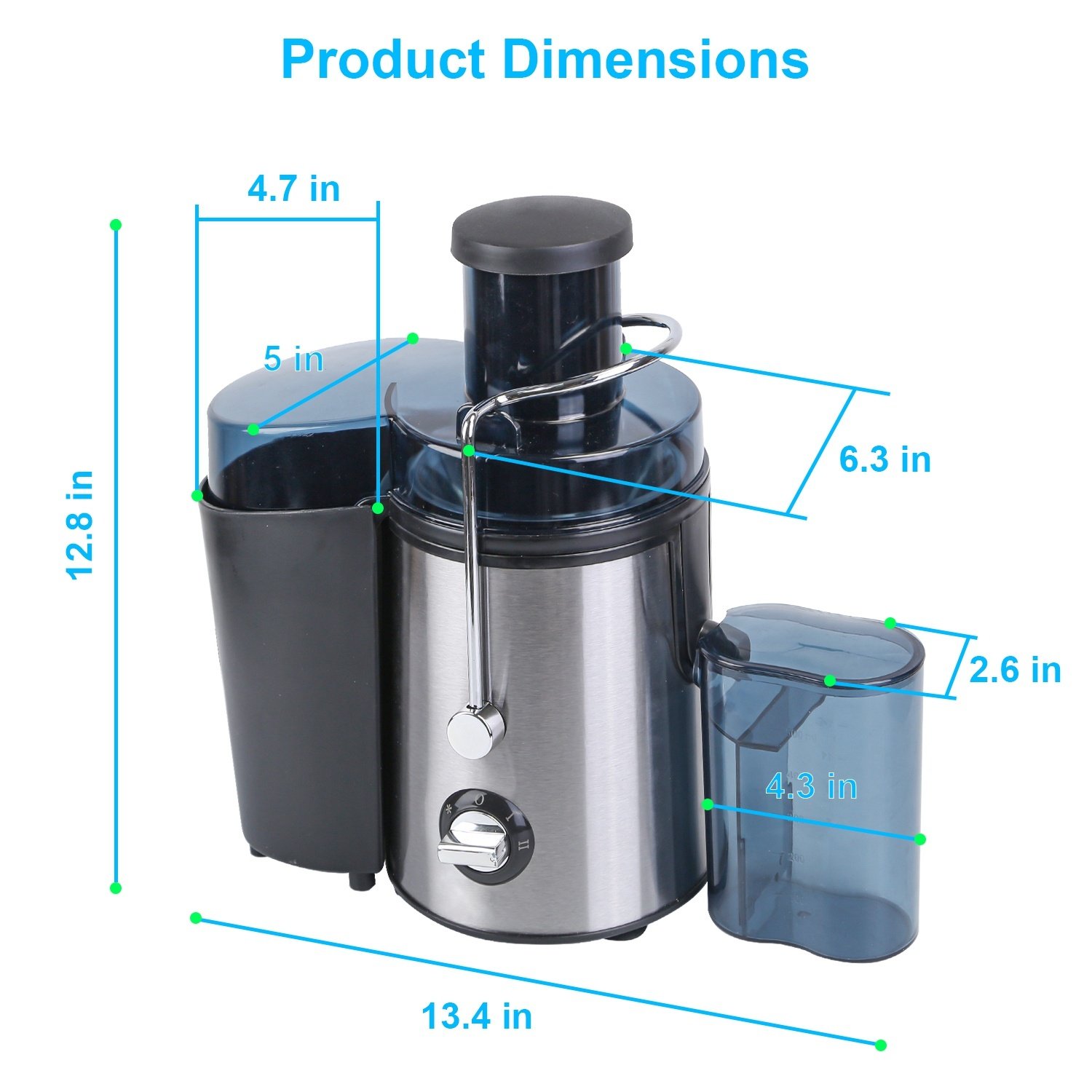Extracteur de jus centrifuge électrique (1 unité) – 2 vitesses, goulotte d'alimentation large (6,6 cm), récipient à jus (500 ml) et collecteur de pulpe (1,6 l) – Pour fruits et légumes - Image 8