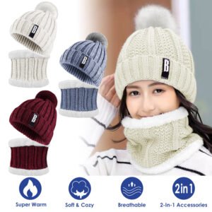 Ensemble bonnet et écharpe d'hiver pour femme – Bonnet en tricot chaud et tour de cou – Idéal pour la marche, la course, la randonnée, le camping et les activités de plein air – Idée cadeau