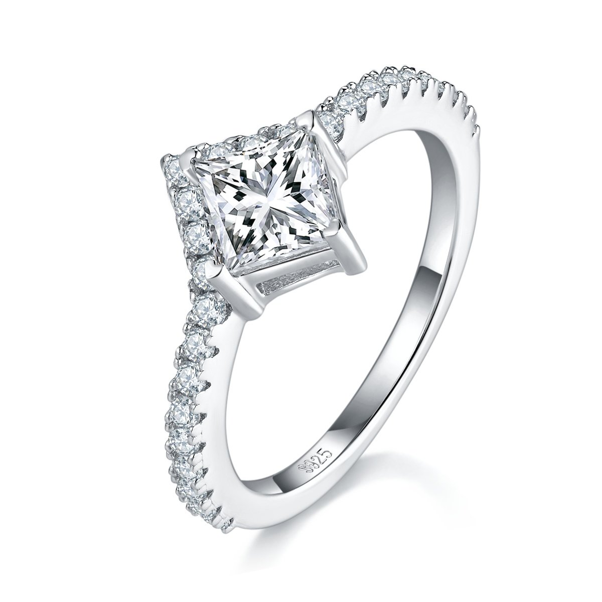 Parure de bague de fiançailles et alliance en argent S925 avec moissanite taille princesse (1 carat, couleur D, pureté VVS1) et certificat GRA ; tailles US 5 à 9. - Image 4