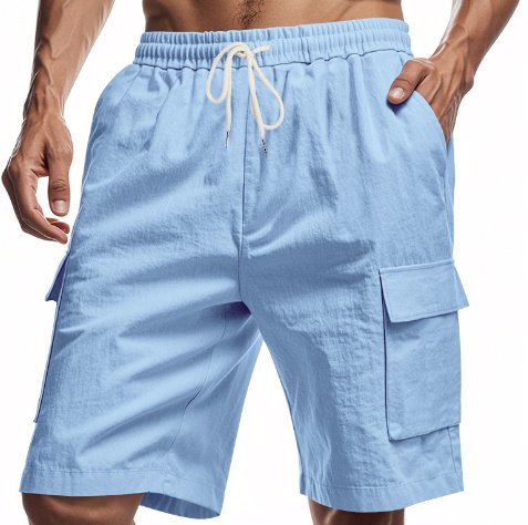 Short de sport et loisirs ample en lin uni avec cordon de serrage - Image 6