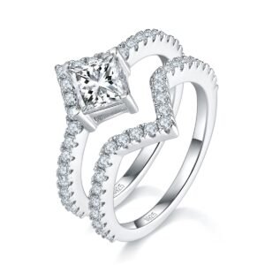 Parure de bague de fiançailles et alliance en argent S925 avec moissanite taille princesse (1 carat, couleur D, pureté VVS1) et certificat GRA ; tailles US 5 à 9.
