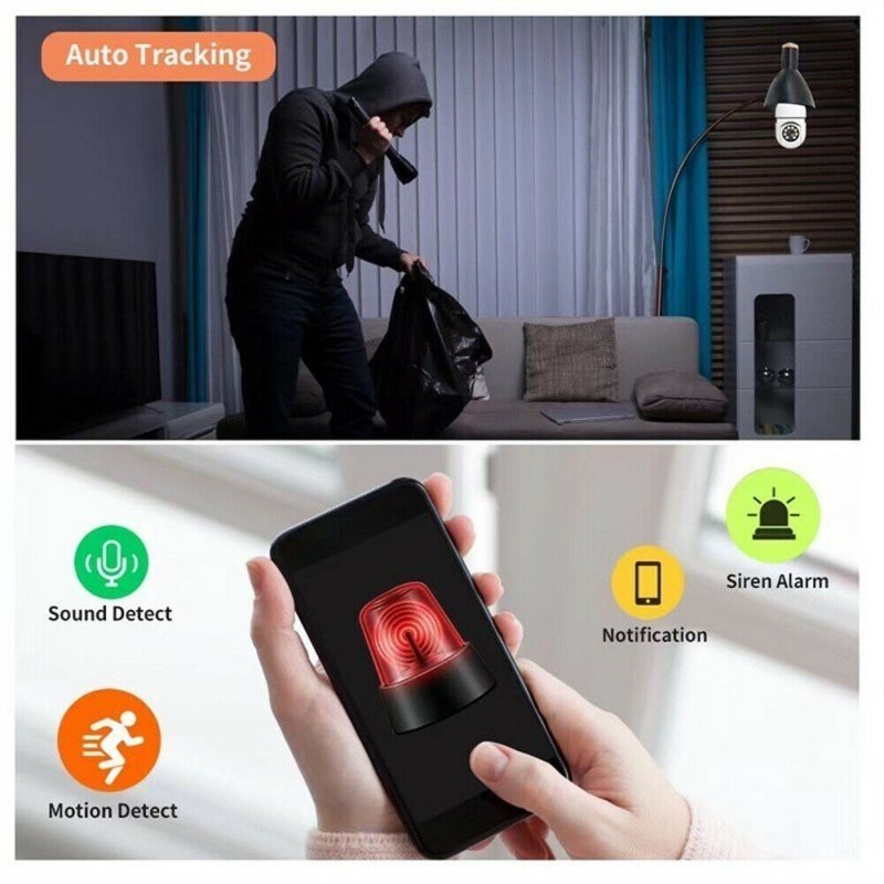 Caméra ampoule E27 infrarouge 1080P HD sans fil Wi-Fi pour la sécurité de la maison connectée - Image 3
