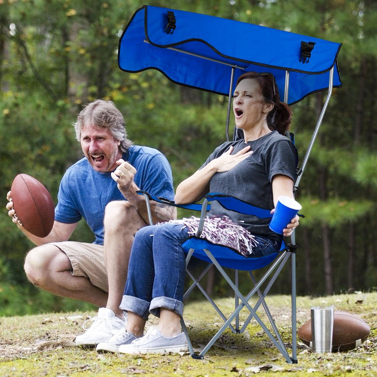 1 chaise de camping pliable avec auvent et porte-gobelet, charge maximale de 150 kg (330 lb), se replie en sac de transport, expédition FedEx - Image 9