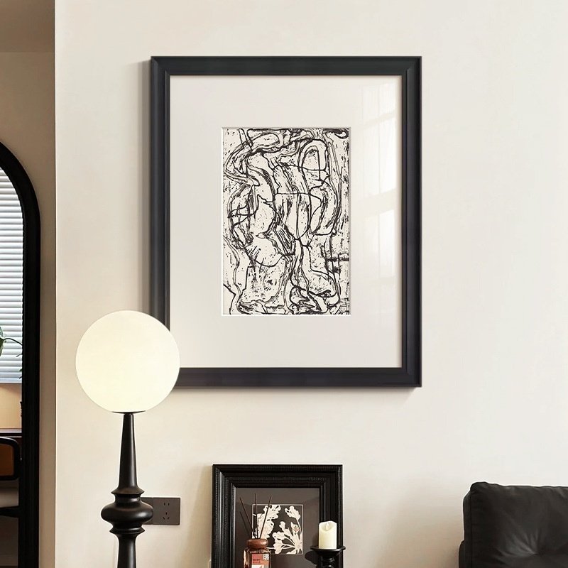 Tableau abstrait haut de gamme à lignes noires et blanches – Décoration murale rétro - Image 3