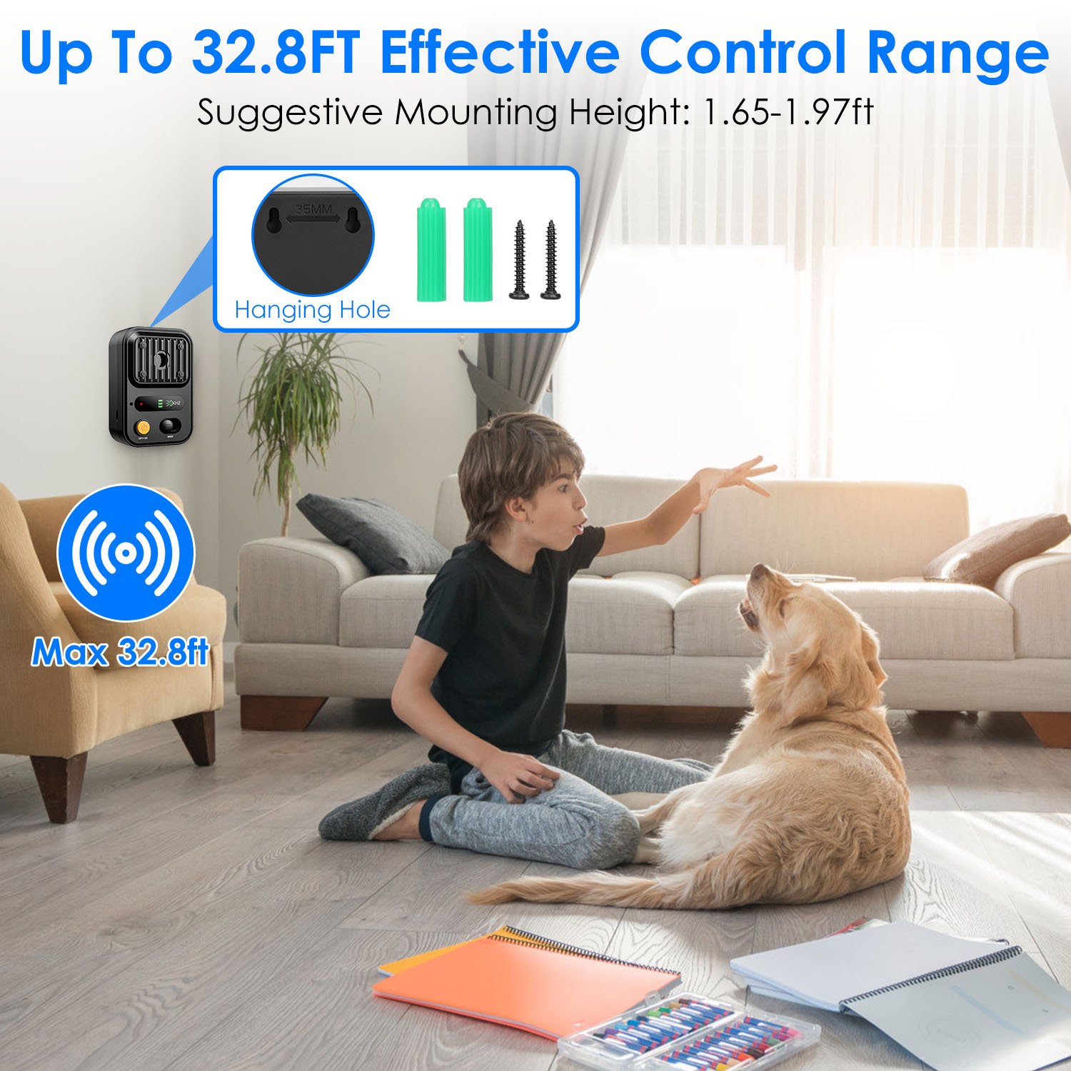 Options de couleur noir et vert – 1 dispositif anti-aboiement à ultrasons rechargeable : boîtier de dissuasion et de dressage automatique, étanche (IPX4), avec 3 fréquences et une portée de détection maximale de 10 mètres (32,8 pieds), adapté à la plupart des chiens. - Image 10