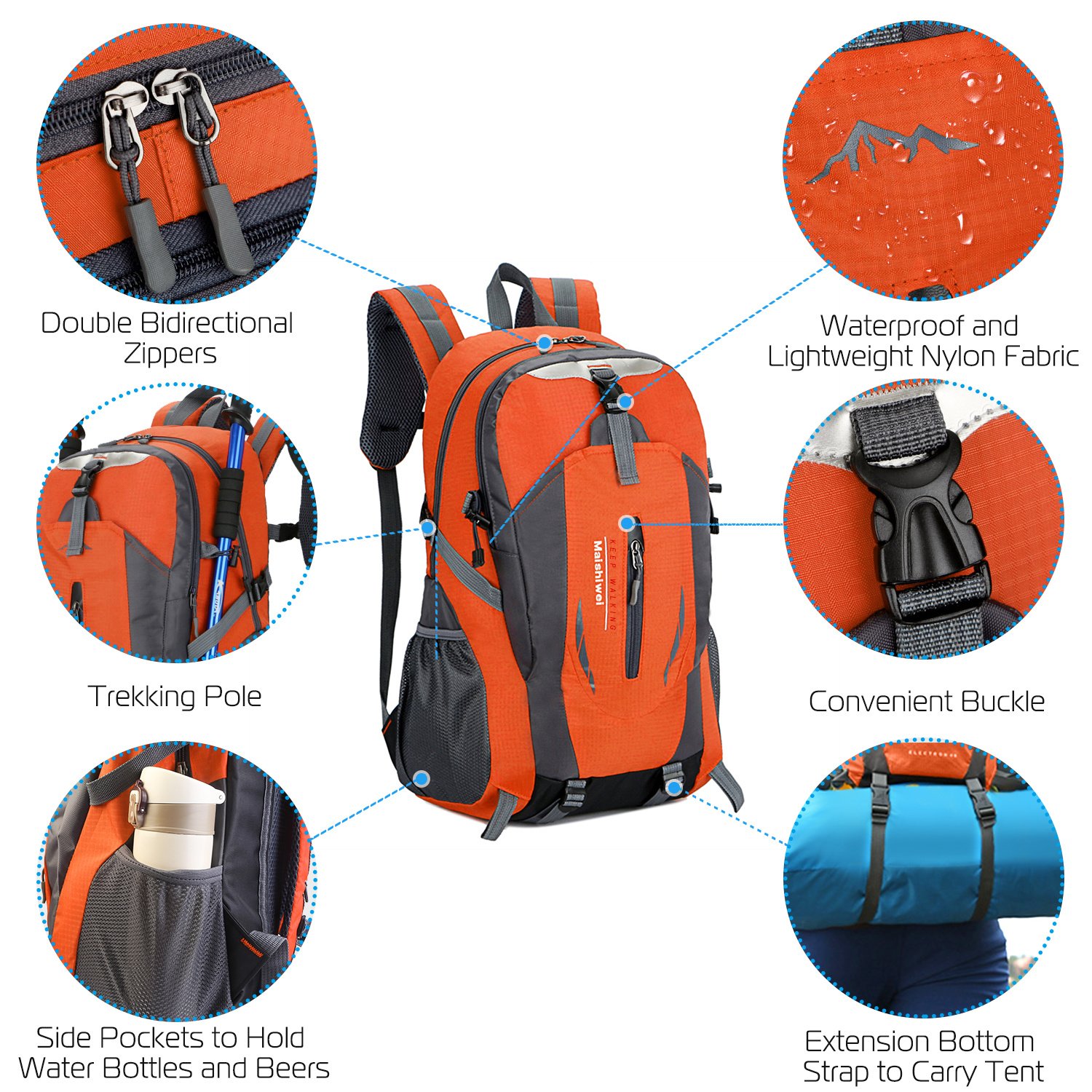Sac à dos d'extérieur 36 L – Sac de jour imperméable pour la randonnée et le voyage - Image 5