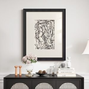 Tableau abstrait haut de gamme à lignes noires et blanches – Décoration murale rétro