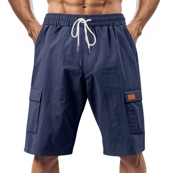 Short de sport et loisirs ample en lin uni avec cordon de serrage - Image 9