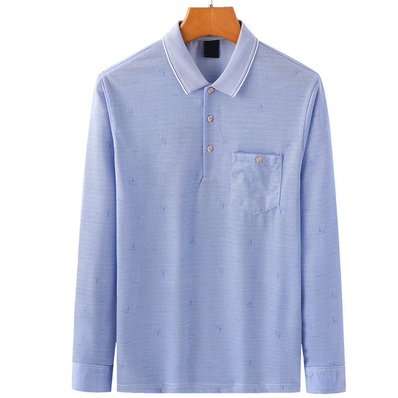 Papa porte un t-shirt à manches longues avec un col fin, adapté au printemps et à l'automne. - Image 2