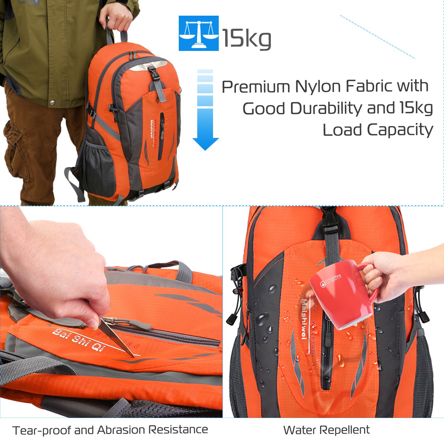 Sac à dos d'extérieur 36 L – Sac de jour imperméable pour la randonnée et le voyage - Image 4