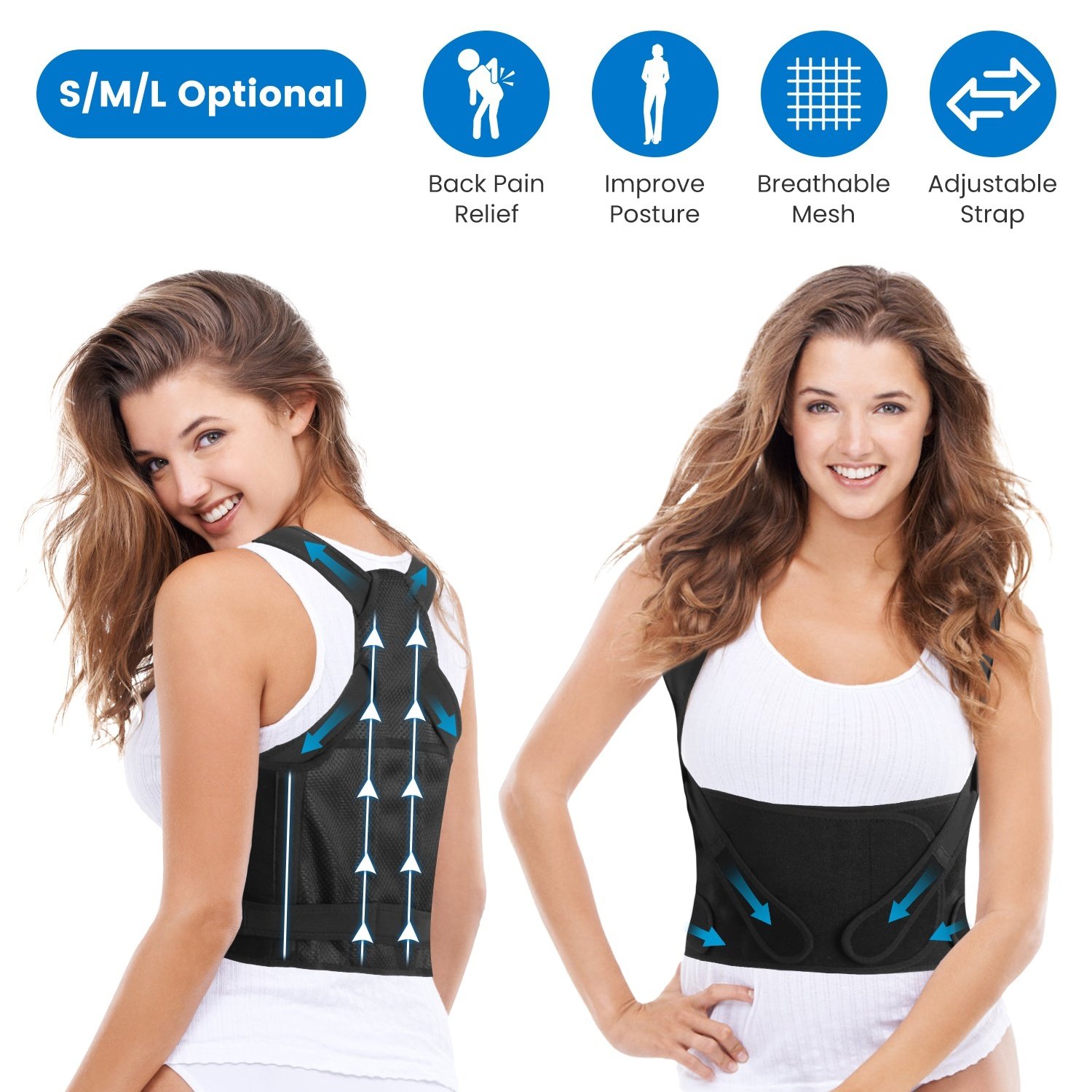 Correcteur de posture réglable pour hommes et femmes (3 tailles disponibles) – Redresse-dos pour corriger la cyphose et l'affaissement des épaules – Invisible sous les vêtements – Soulagement des douleurs du haut du dos